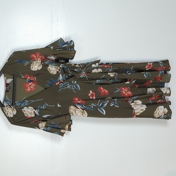 Lulu's NWT Love and Light Olive Green Floral Print Midi Wrap Dress - Picture 1 of 12